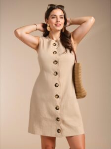 Elegant Khaki Sleeveless Casual Dress for Summer Fun Chic, Classy and Trendy Fashion Style to Dress to Impress