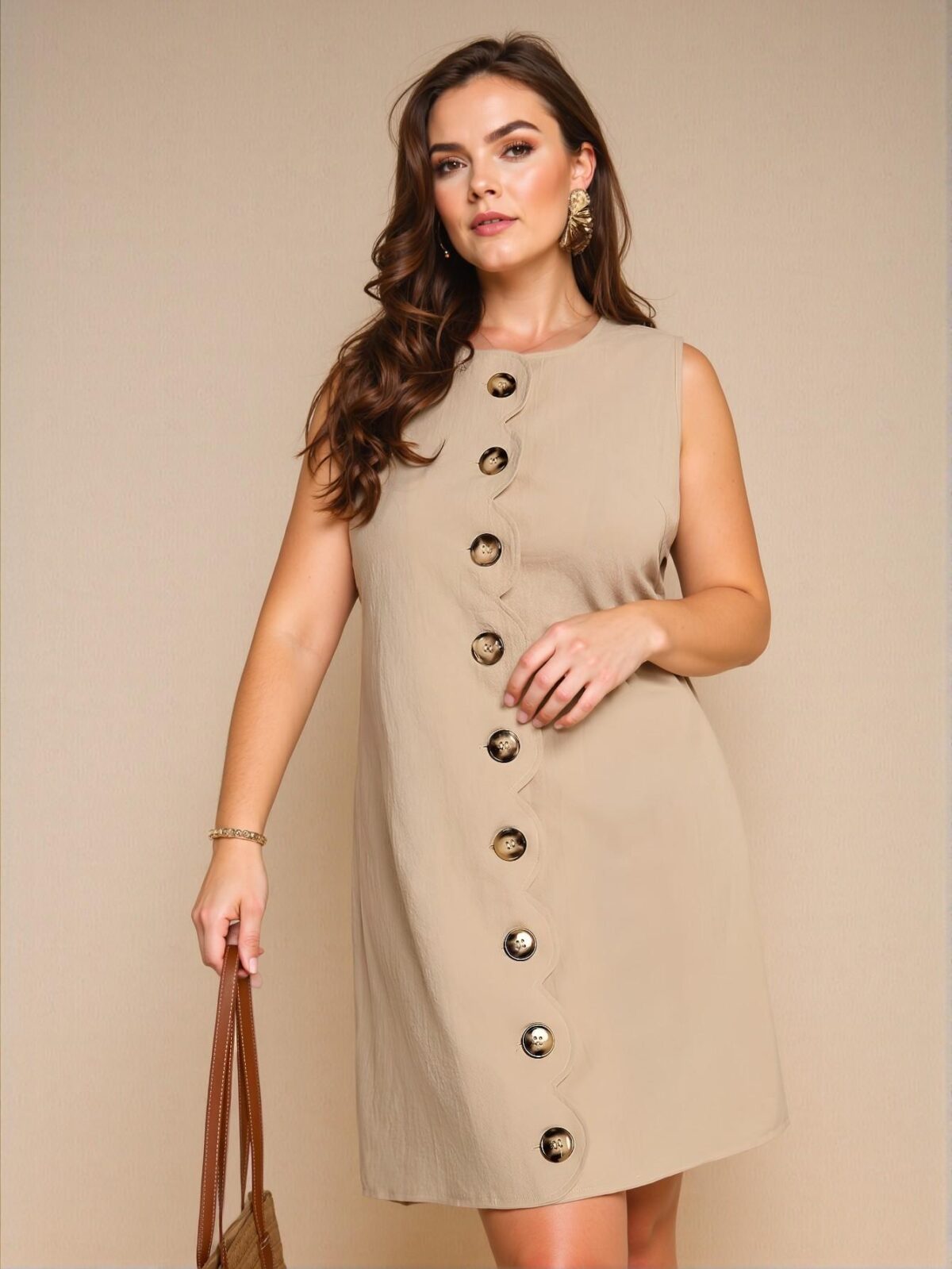Elegant Khaki Sleeveless Casual Dress for Summer Fun Chic, Classy and Trendy Fashion Style to Dress to Impress - Image 2