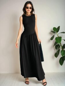 Elegant Black Fashionable Long Dress with Sleeveless Design and Ruched Waist for Casual Spring and Summer Outings - Chic, Classy and Trendy Fashion Style to Dress to Impress