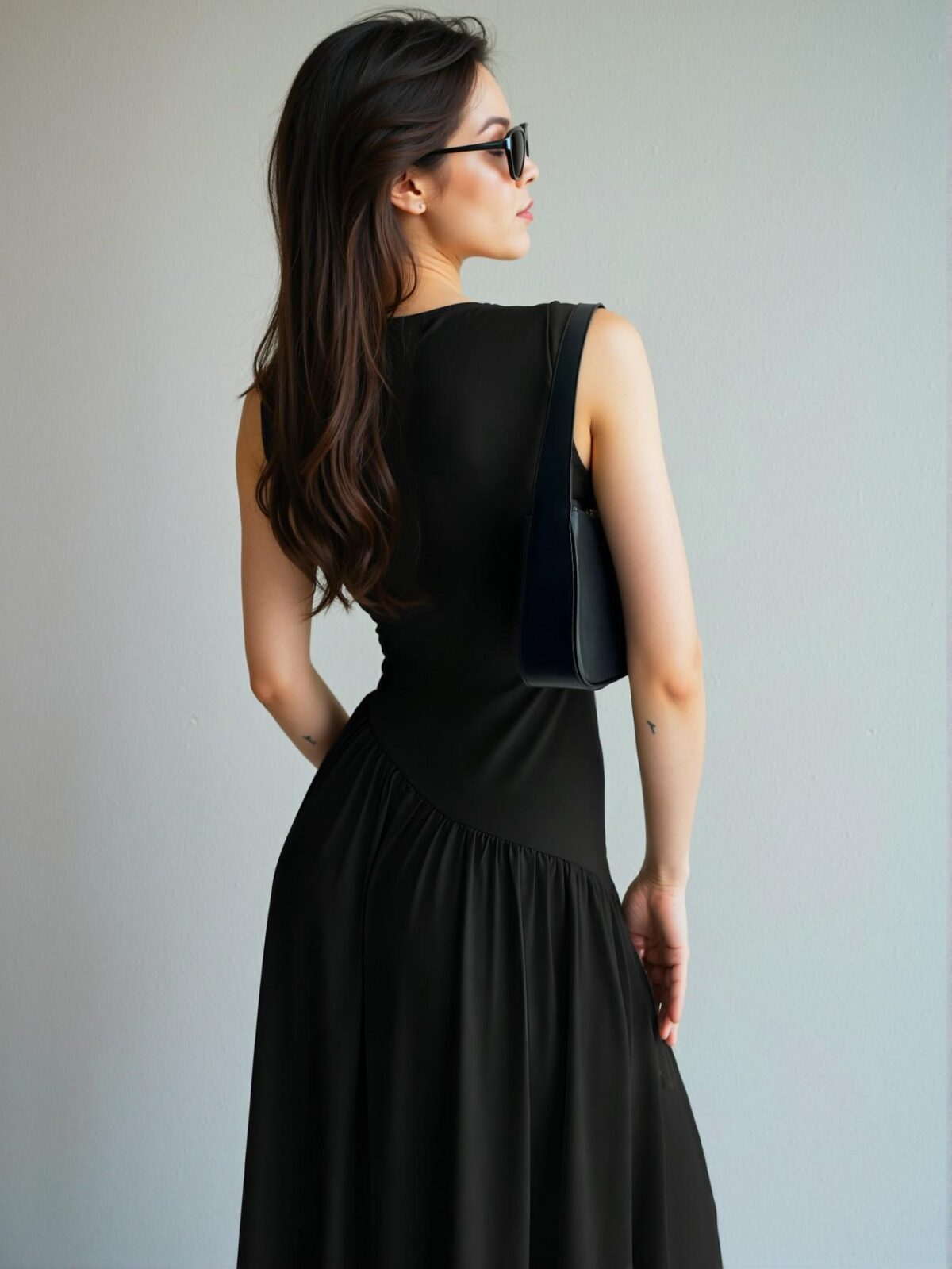 Elegant Black Fashionable Long Dress with Sleeveless Design and Ruched Waist for Casual Spring and Summer Outings - Chic, Classy and Trendy Fashion Style to Dress to Impress - Image 2