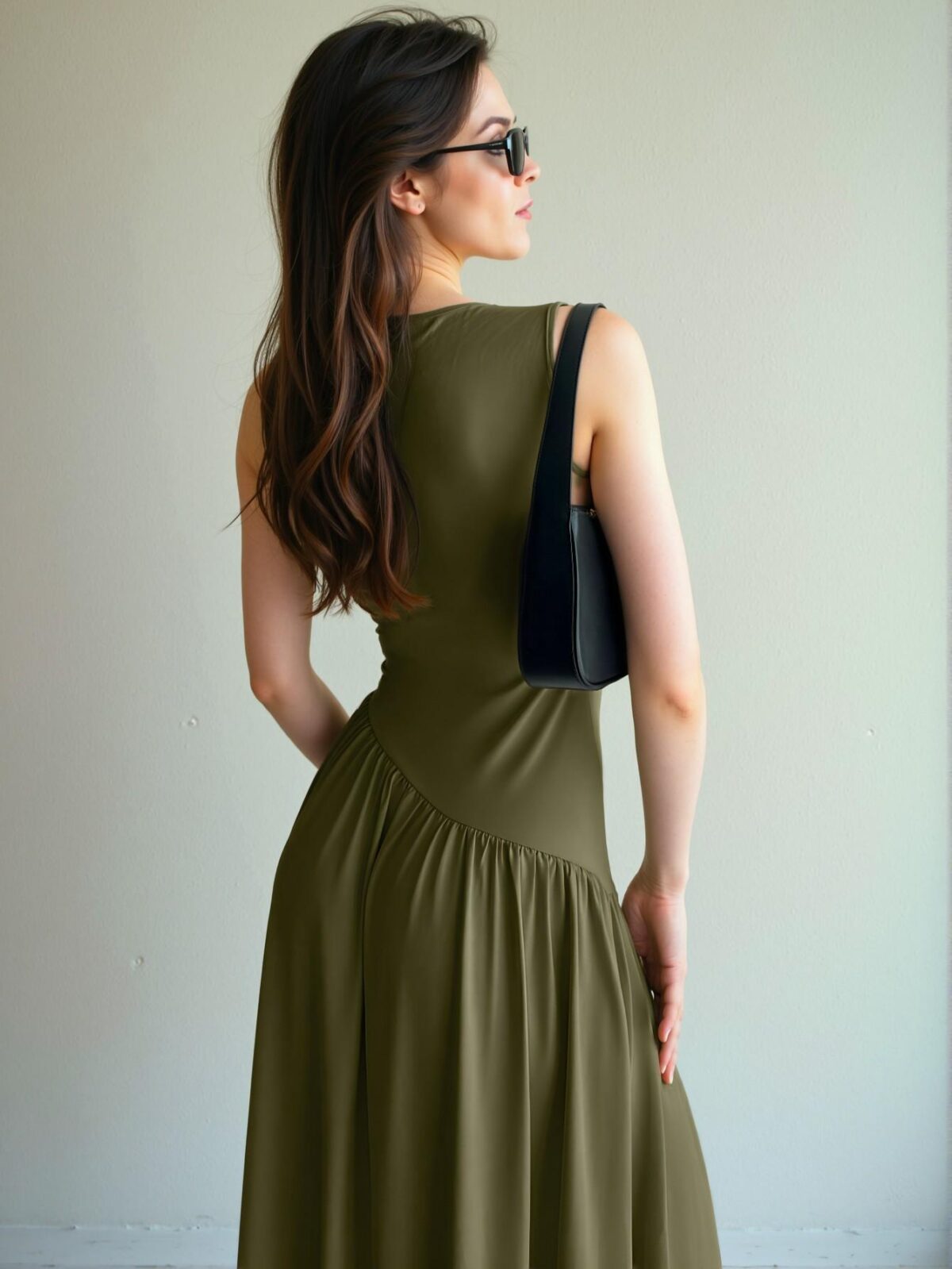 Elegant Army Green Casual Sleeveless Maxi Dress with Ruched Waist Perfect for Spring and Summer - Chic, Classy and Trendy Fashion Style to Dress to Impress - Image 2