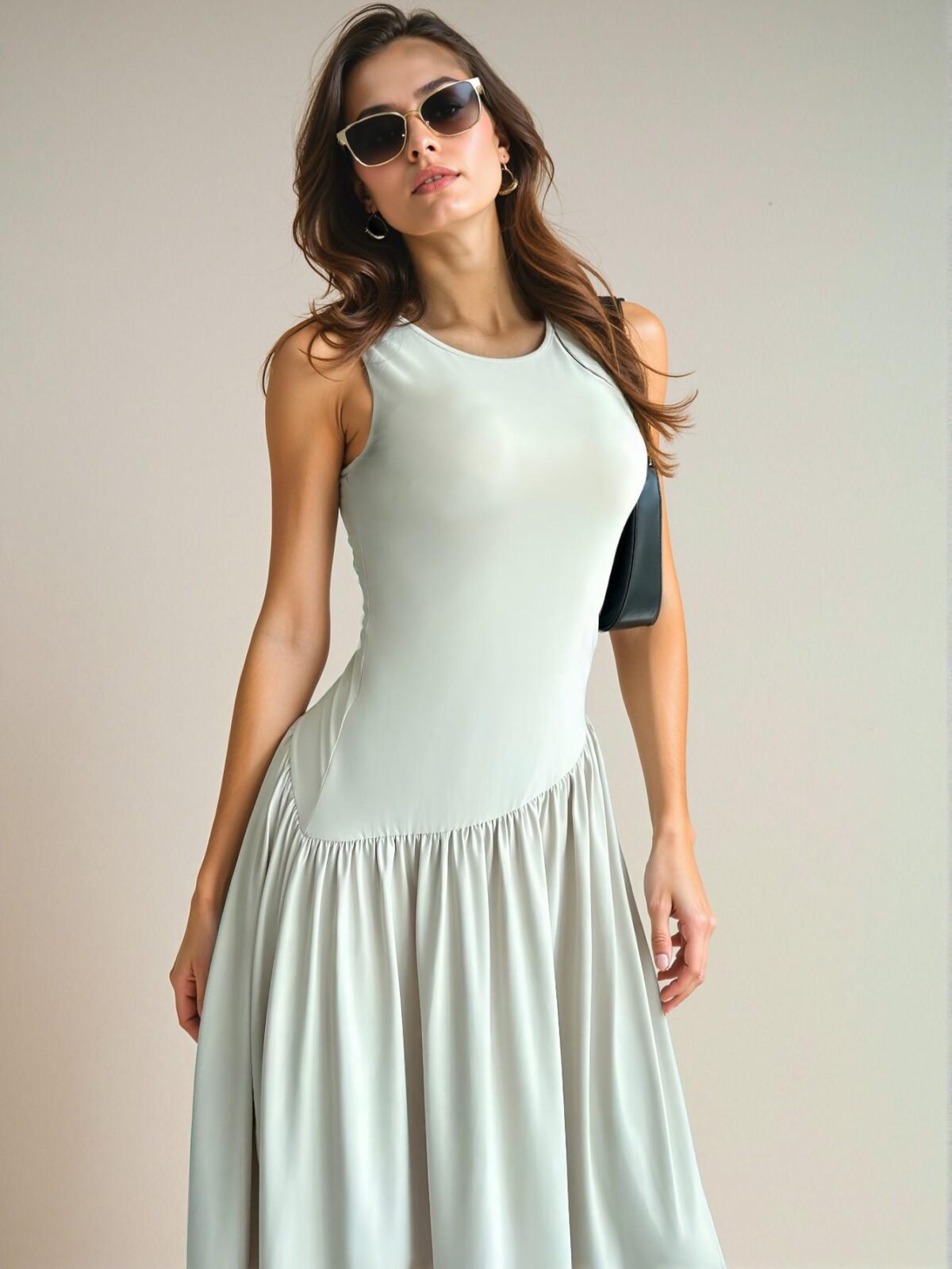 Elegant Apricot Stylish Round Neck Sleeveless Ruched Maxi Dress with Waist Belt for Spring and Summer - Chic, Classy and Trendy Fashion Style to Dress to Impress - Image 2