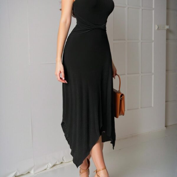 Elegant Black Twisted One Shoulder Sleeveless Asymmetrical Bodycon Dress for Casual Dates and Beach Holidays - Chic, Classy, and Trendy Fashion Style to Dress to Impress
