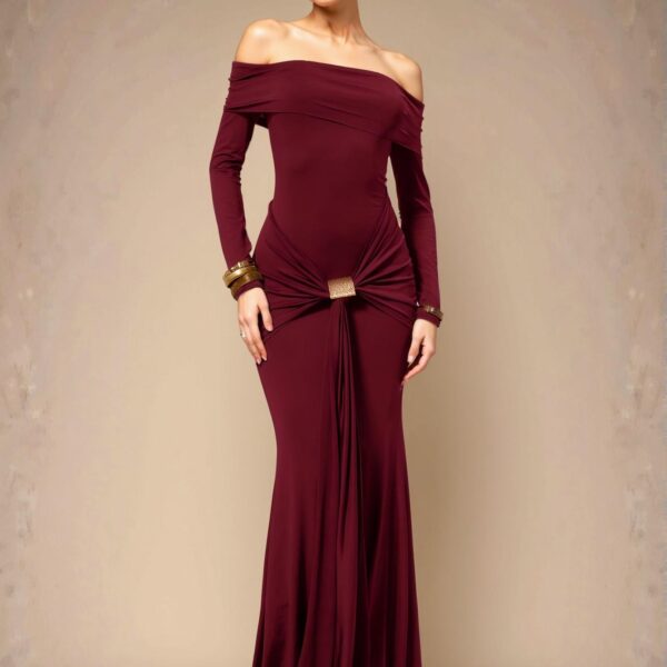 Elegant Burgundy Off Shoulder Long Sleeve Maxi Dress for Romantic Spring and Summer Weddings "Chic, Classy and Trendy Fashion Style to Dress to Impress"