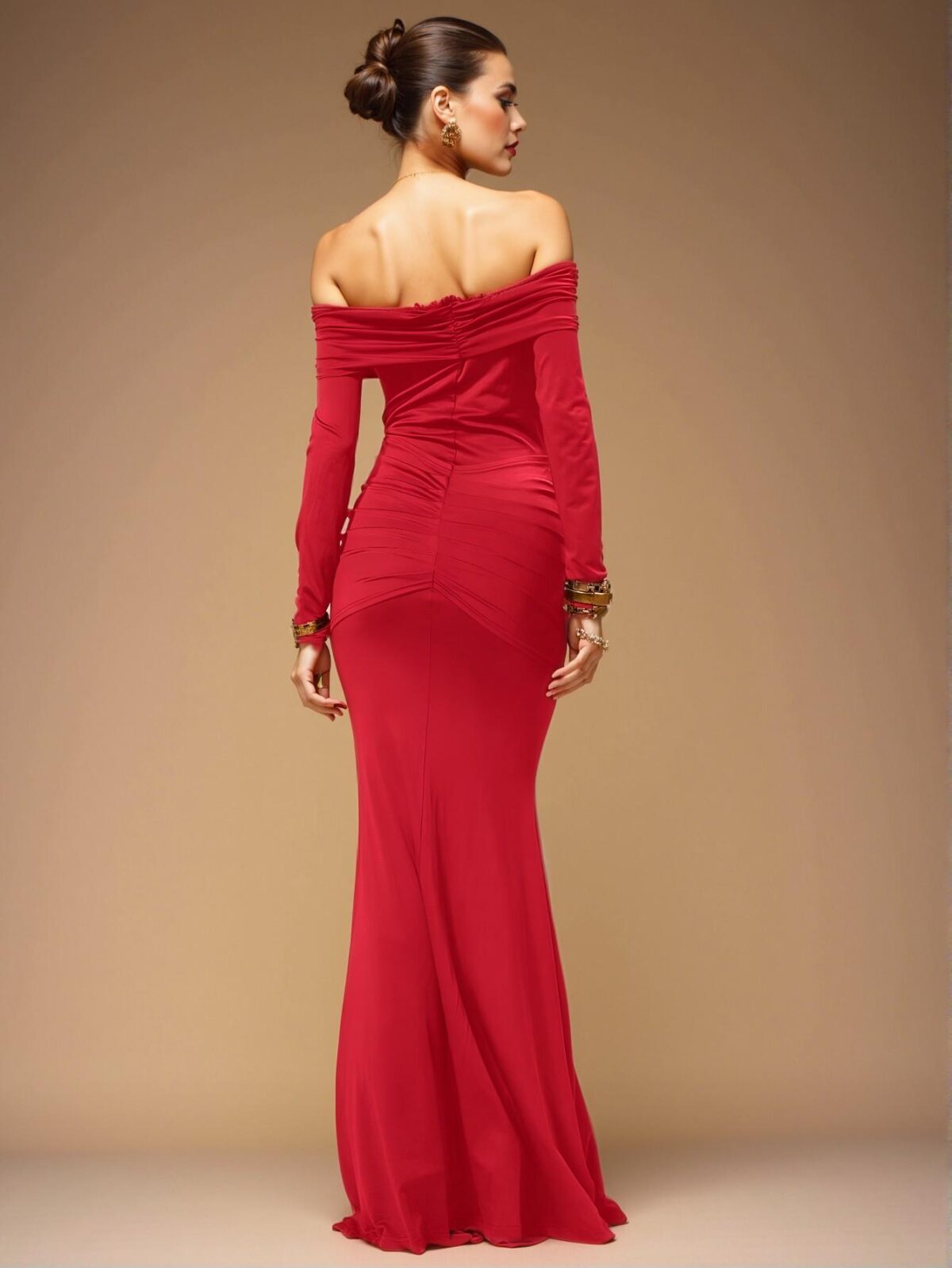 Elegant Red Off Shoulder Long Sleeve Maxi Dress for Formal Spring and Summer Events – Chic, Classy and Trendy Fashion Style to Dress to Impress - Image 2