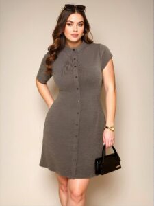 Elegant Grey Stylish Short Sleeve Casual Dress Perfect for Summer Chic, Classy and Trendy Fashion Style to Dress to Impress