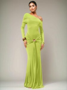 Elegant Yellow Off-Shoulder Romantic Maxi Dress for Vacation in Spring and Summer – Chic, Classy, and Trendy Fashion Style to Dress to Impress