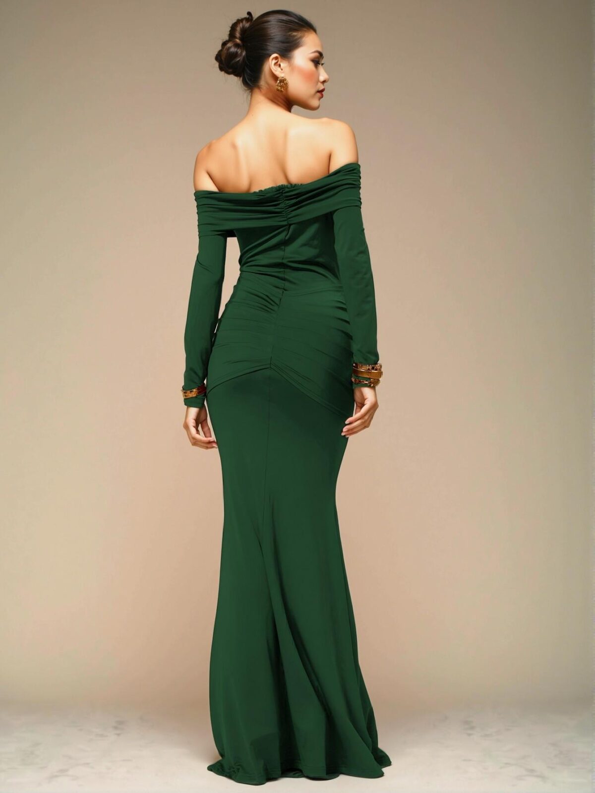 Elegant Dark Green Off Shoulder Long Sleeve Wrap Maxi Dress for Sophisticated Spring and Summer Events "Chic, Classy and Trendy Fashion Style to Dress to Impress" - Image 2
