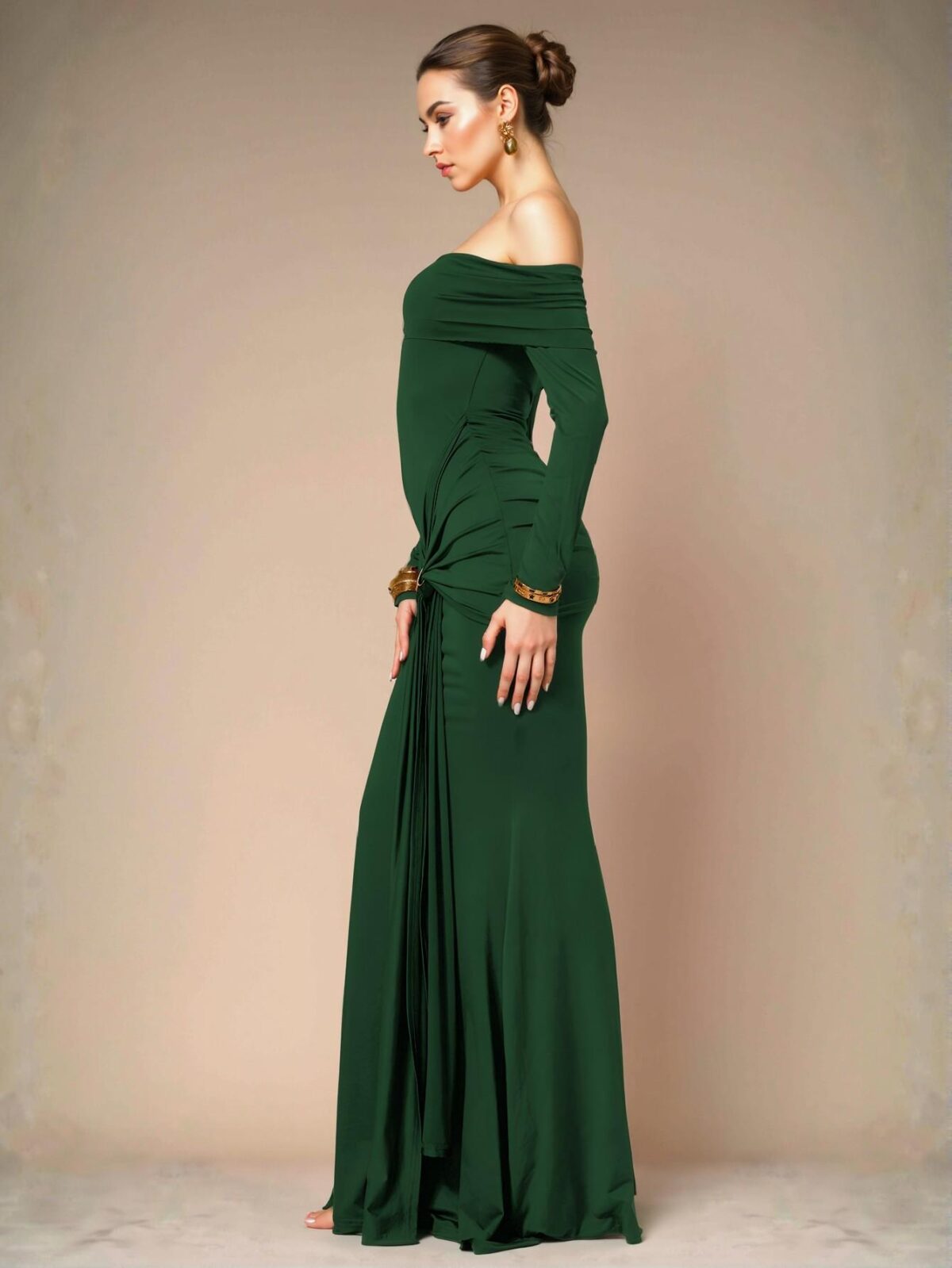 Elegant Dark Green Off Shoulder Long Sleeve Wrap Maxi Dress for Sophisticated Spring and Summer Events "Chic, Classy and Trendy Fashion Style to Dress to Impress" - Image 3