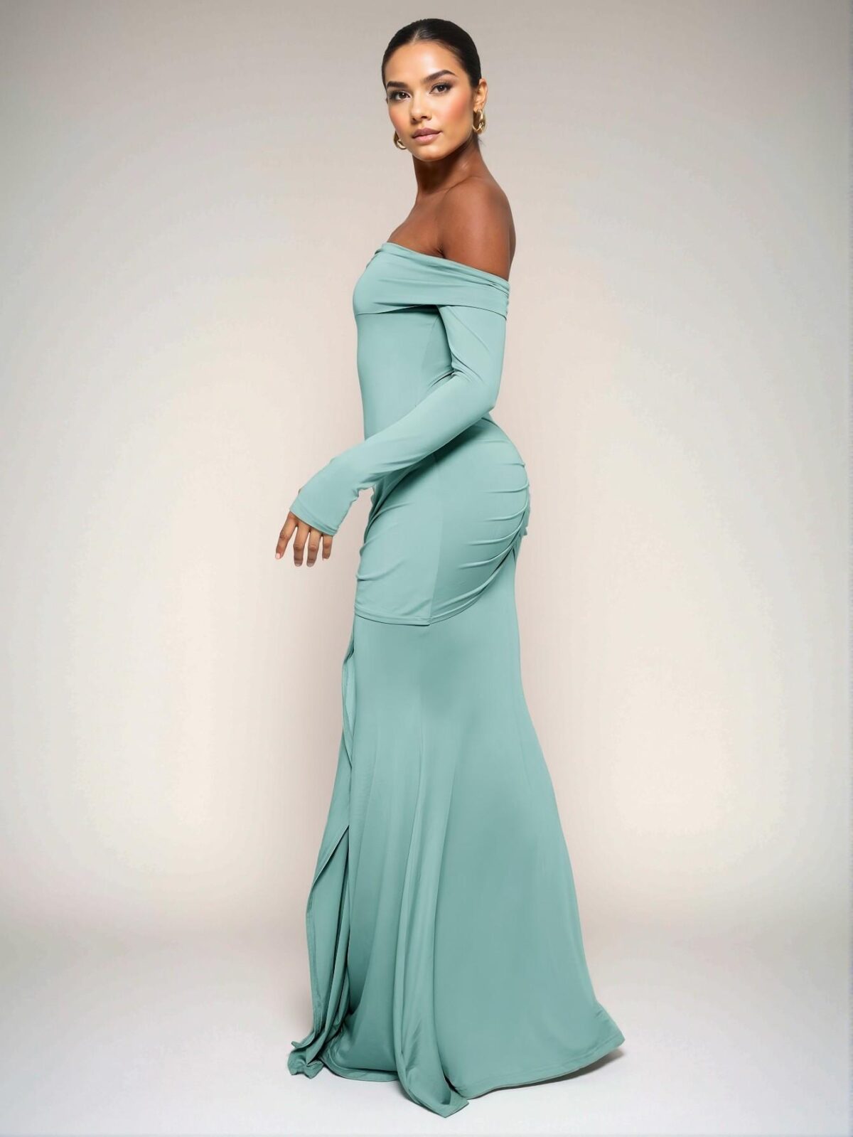 Elegant Mint Blue Off the Shoulder Long Sleeve Maxi Dress for Romantic Weddings and Graduations, Perfect for Spring and Summer Gatherings - Chic, Classy and Trendy Fashion Style to Dress to Impress - Image 2