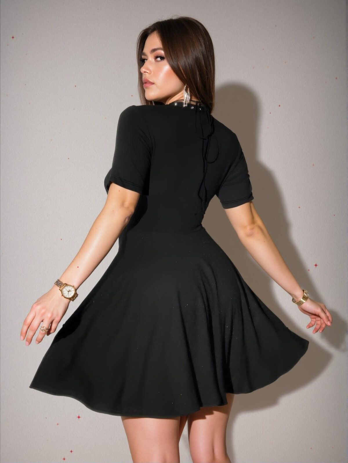 Elegant Black Ribbed V-Neck Tie Front Short Sleeve Bodycon Dress Chic, Classy and Trendy Fashion Style to Dress to Impress - Image 2