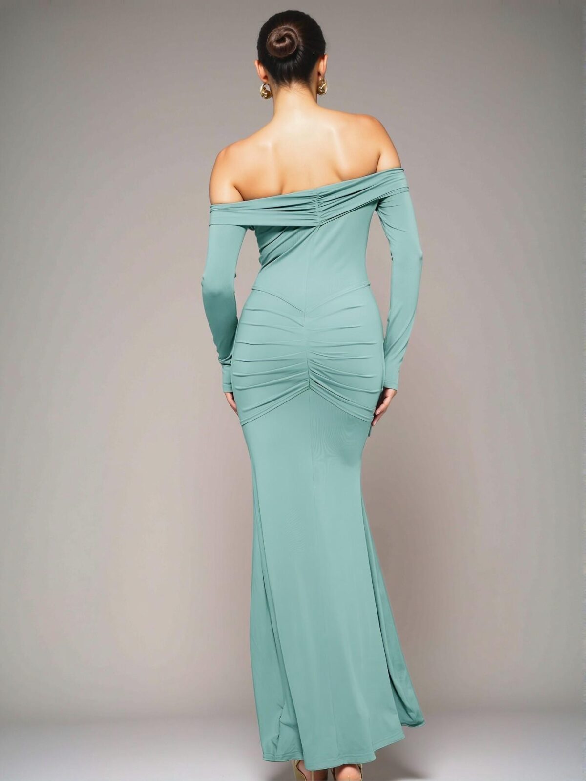 Elegant Mint Blue Off the Shoulder Long Sleeve Maxi Dress for Romantic Weddings and Graduations, Perfect for Spring and Summer Gatherings - Chic, Classy and Trendy Fashion Style to Dress to Impress - Image 3
