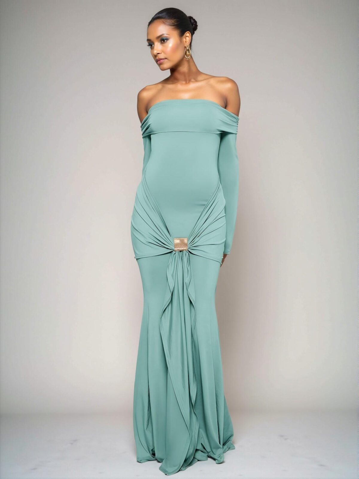 Elegant Mint Blue Off the Shoulder Long Sleeve Maxi Dress for Romantic Weddings and Graduations, Perfect for Spring and Summer Gatherings - Chic, Classy and Trendy Fashion Style to Dress to Impress - Image 4