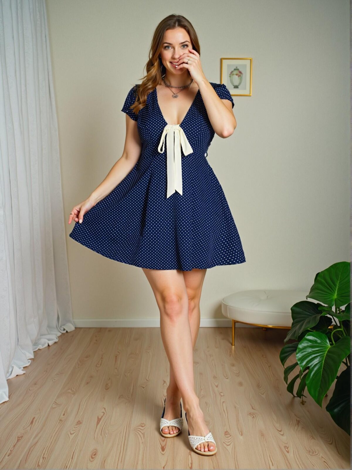 Elegant Navy Blue Plus Size Bow Details Vacation Dress Chic, Classy and Trendy Fashion Style to Dress to Impress - Image 3