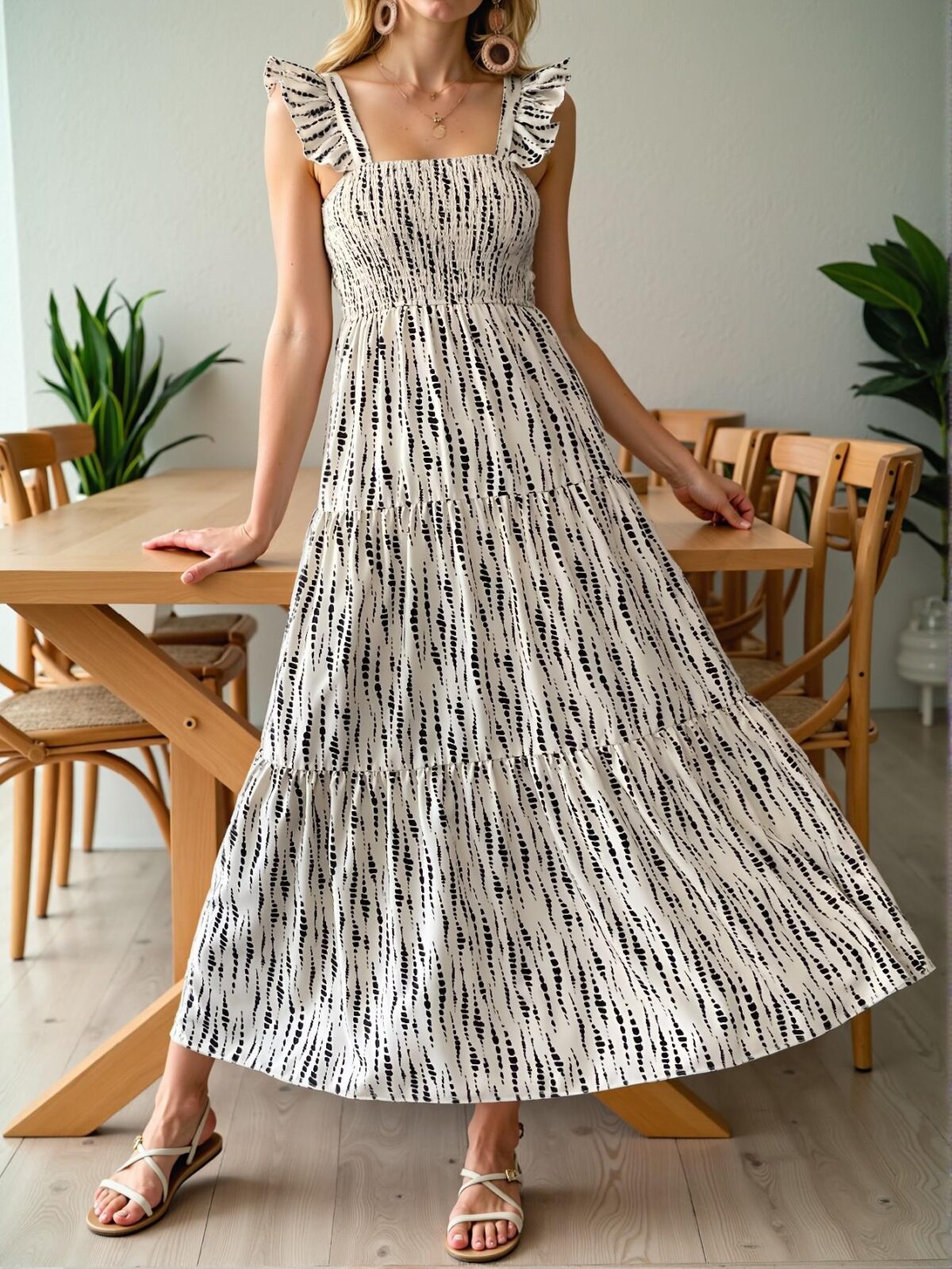 Elegant Apricot Flounce Hem Ruffled Cap Sleeve Dress for Beach Getaways - Chic, Classy and Trendy Fashion Style to Dress to Impress
