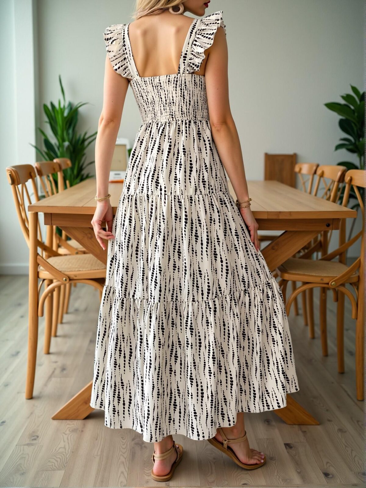 Elegant Apricot Flounce Hem Ruffled Cap Sleeve Dress for Beach Getaways - Chic, Classy and Trendy Fashion Style to Dress to Impress - Image 2
