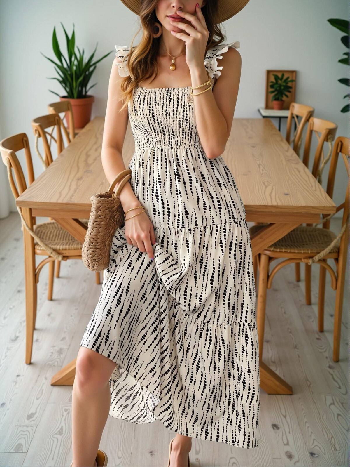 Elegant Apricot Flounce Hem Ruffled Cap Sleeve Dress for Beach Getaways - Chic, Classy and Trendy Fashion Style to Dress to Impress - Image 3