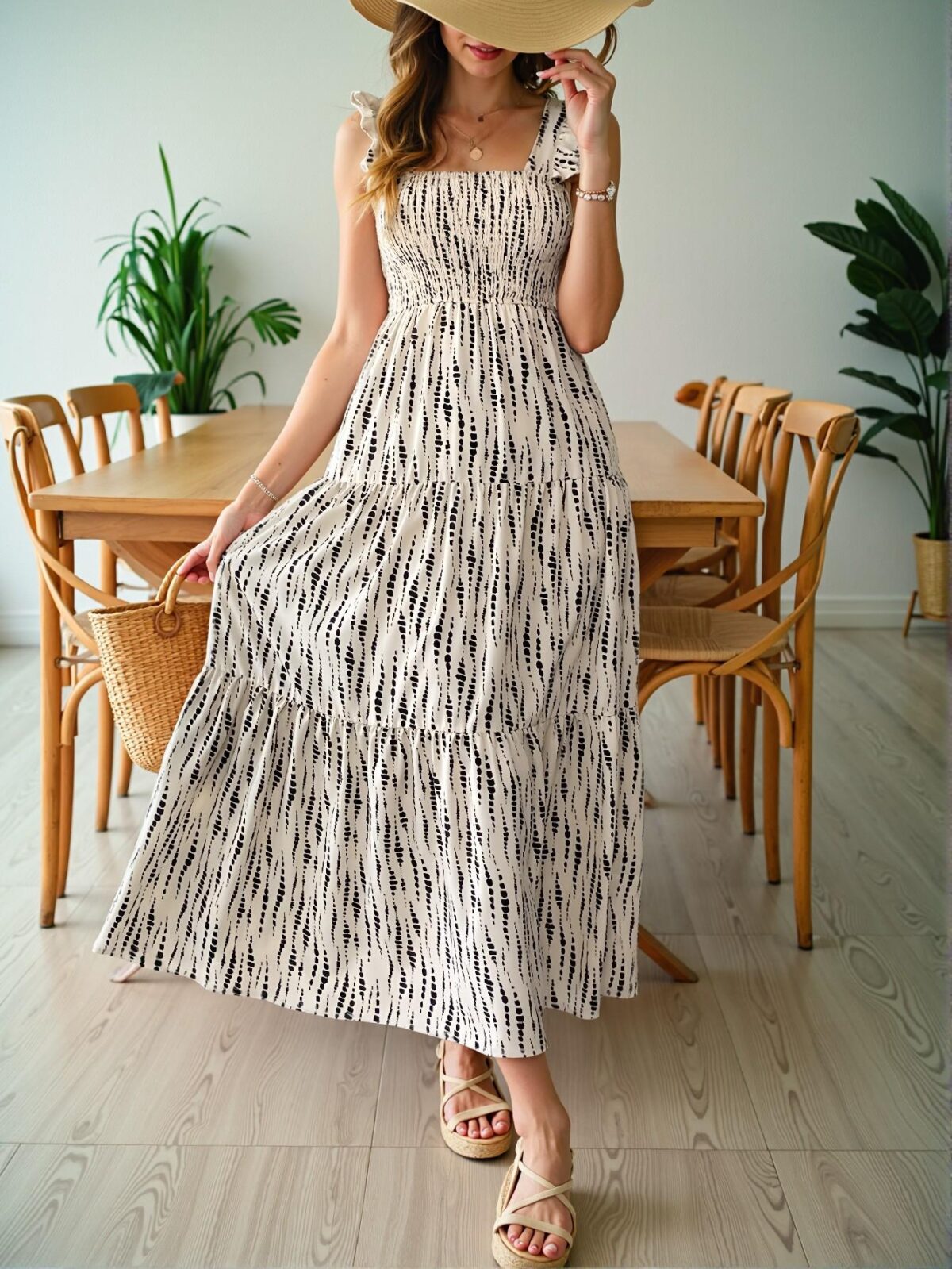 Elegant Apricot Flounce Hem Ruffled Cap Sleeve Dress for Beach Getaways - Chic, Classy and Trendy Fashion Style to Dress to Impress - Image 4