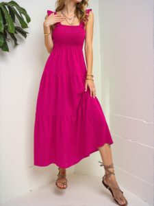 Elegant Hot Pink Stylish Ruffle Hem A-Line Maxi Dress for Spring and Summer Vacations - Chic, Classy and Trendy Fashion Style to Dress to Impress