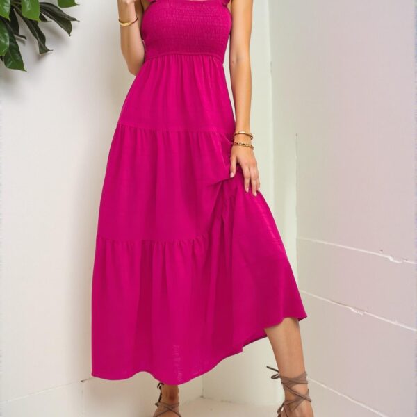 Elegant Hot Pink Stylish Ruffle Hem A-Line Maxi Dress for Spring and Summer Vacations - Chic, Classy and Trendy Fashion Style to Dress to Impress