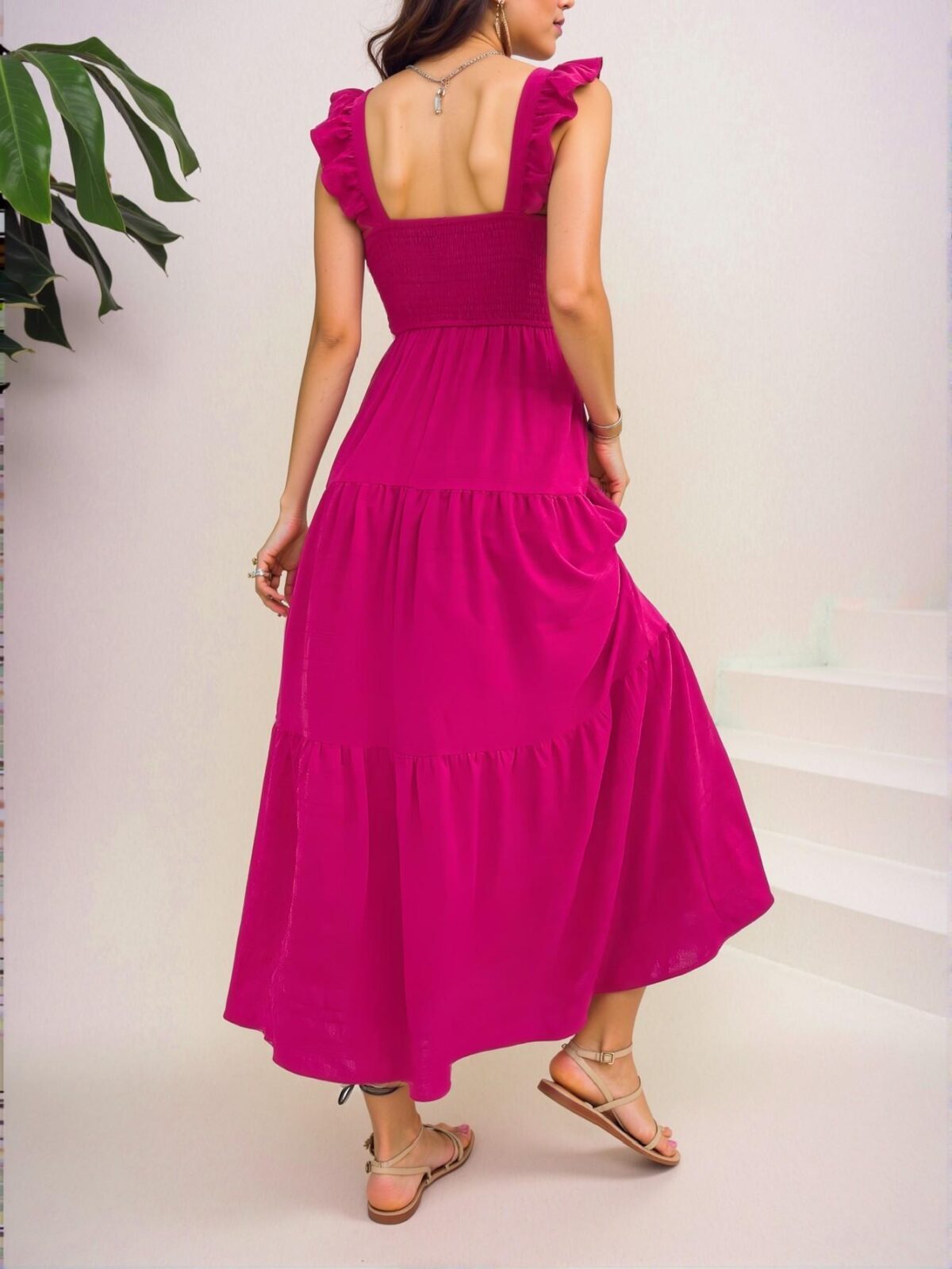 Elegant Hot Pink Stylish Ruffle Hem A-Line Maxi Dress for Spring and Summer Vacations - Chic, Classy and Trendy Fashion Style to Dress to Impress - Image 2