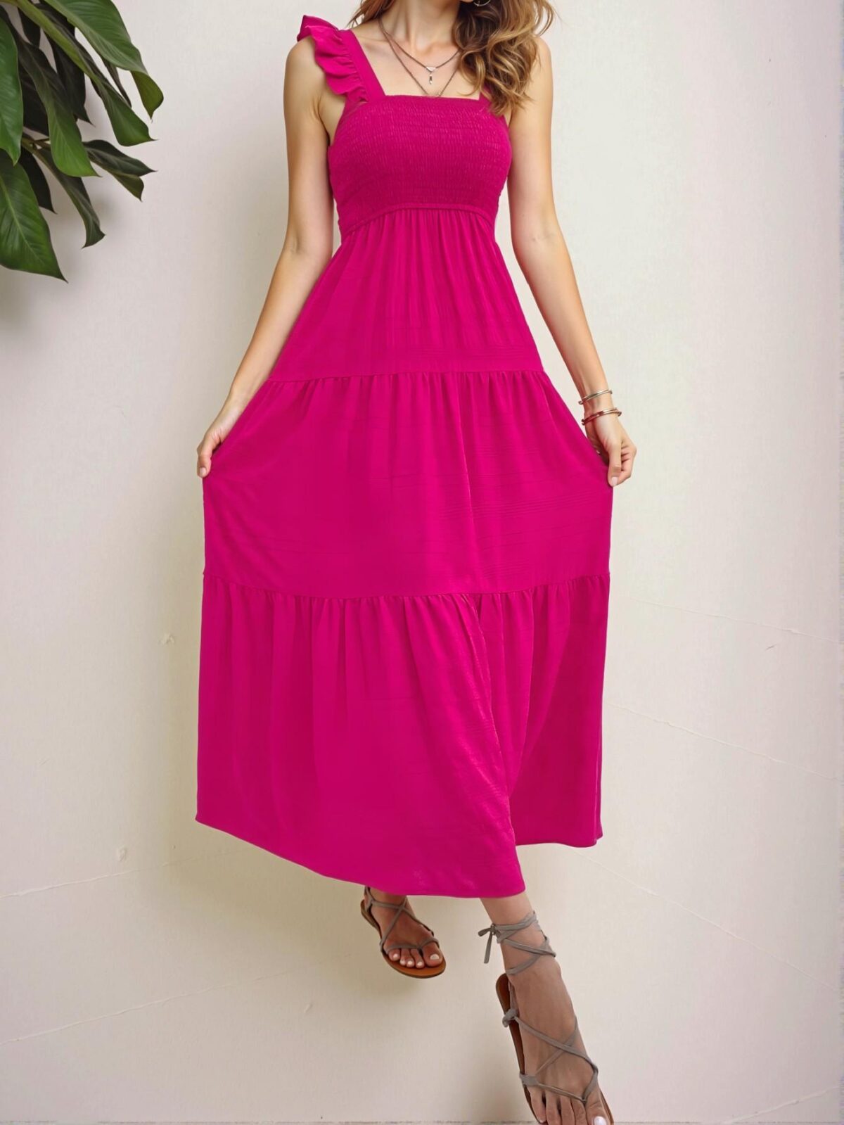 Elegant Hot Pink Stylish Ruffle Hem A-Line Maxi Dress for Spring and Summer Vacations - Chic, Classy and Trendy Fashion Style to Dress to Impress - Image 4