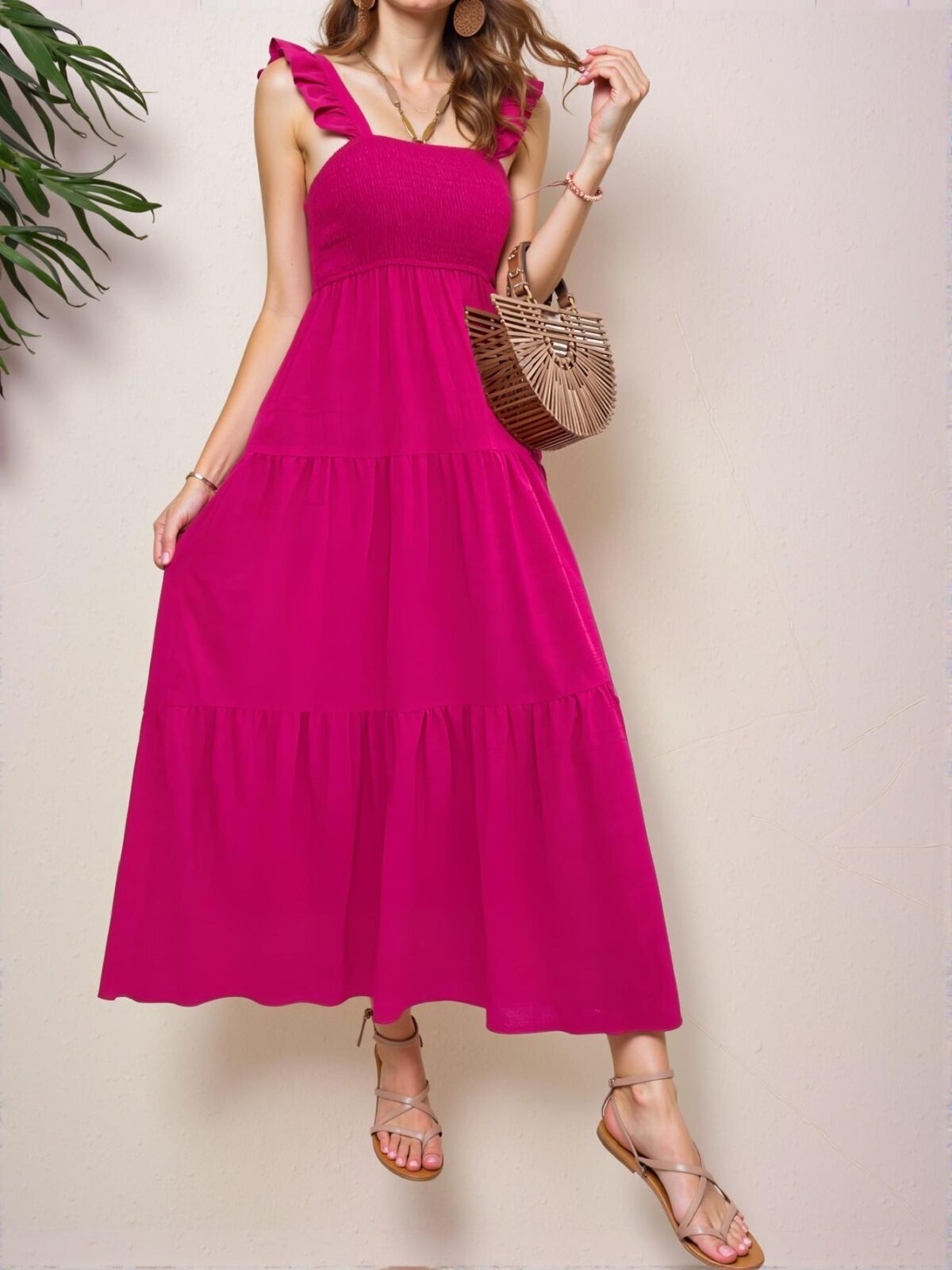 Elegant Hot Pink Stylish Ruffle Hem A-Line Maxi Dress for Spring and Summer Vacations - Chic, Classy and Trendy Fashion Style to Dress to Impress - Image 5
