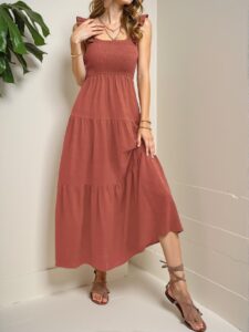 Elegant Redwood Flounce Hem A-Line Maxi Dress for Beach Vacations in Spring and Summer - Chic, Classy and Trendy Fashion Style to Dress to Impress