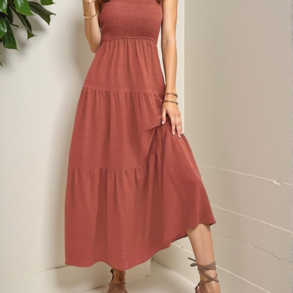 Elegant Redwood Flounce Hem A-Line Maxi Dress for Beach Vacations in Spring and Summer - Chic, Classy and Trendy Fashion Style to Dress to Impress