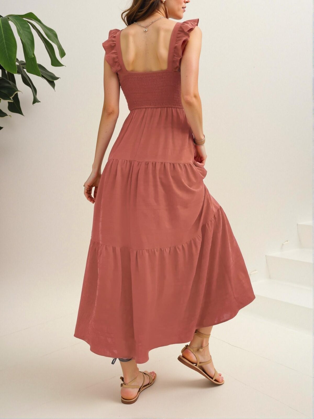 Elegant Redwood Flounce Hem A-Line Maxi Dress for Beach Vacations in Spring and Summer - Chic, Classy and Trendy Fashion Style to Dress to Impress - Image 2