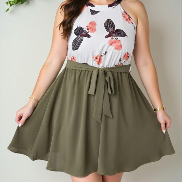 Elegant Multicolor Floral & Bowknot Decor Halter Neck Plus Size Maxi Dress - Chic, Classy and Trendy Fashion Style to Dress to Impress