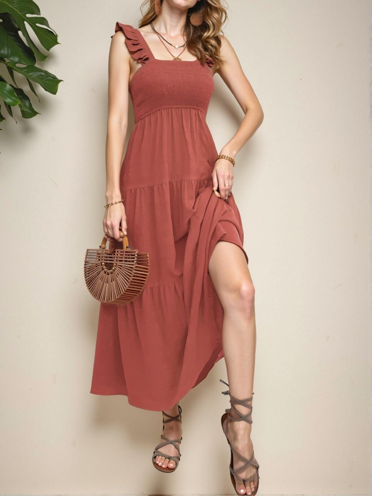 Elegant Redwood Flounce Hem A-Line Maxi Dress for Beach Vacations in Spring and Summer - Chic, Classy and Trendy Fashion Style to Dress to Impress - Image 3