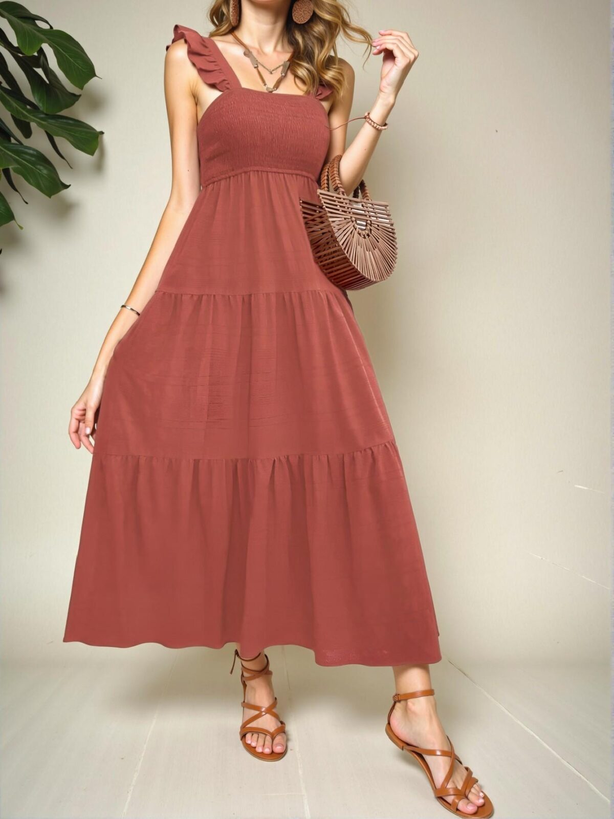 Elegant Redwood Flounce Hem A-Line Maxi Dress for Beach Vacations in Spring and Summer - Chic, Classy and Trendy Fashion Style to Dress to Impress - Image 5