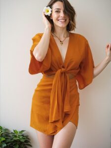 Elegant Yellow Stylish V-Neck Tie-Up Casual Dress with Waist Cut-Out and Asymmetric Hem, Perfect for Summer Vacations and Spring Outings - Chic, Classy and Trendy Fashion Style to Dress to Impress