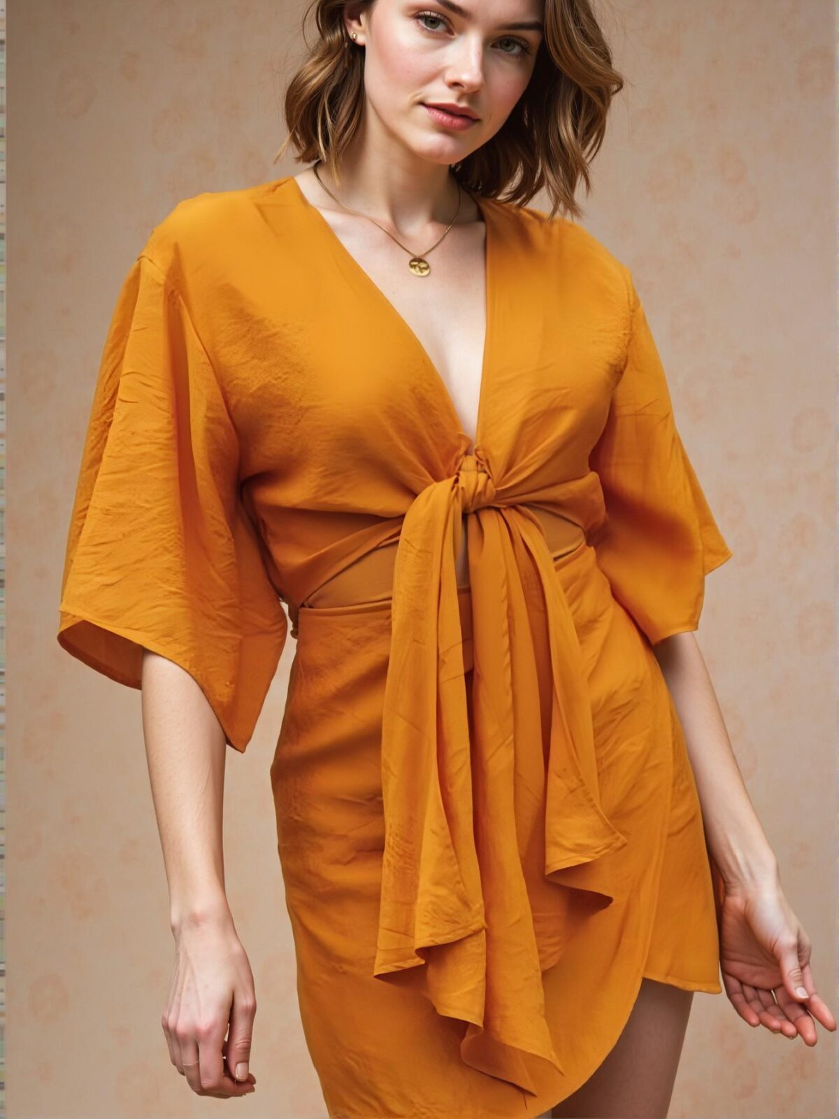 Elegant Yellow Stylish V-Neck Tie-Up Casual Dress with Waist Cut-Out and Asymmetric Hem, Perfect for Summer Vacations and Spring Outings - Chic, Classy and Trendy Fashion Style to Dress to Impress - Image 3