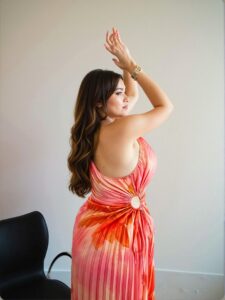 Elegant Orange Pleated A-Line Backless Midi Dress with Asymmetrical Neckline, Perfect for Spring and Summer Events and Celebrations - Chic, Classy and Trendy Fashion Style to Dress to Impress