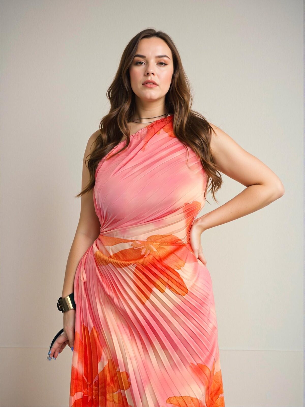 Elegant Orange Pleated A-Line Backless Midi Dress with Asymmetrical Neckline, Perfect for Spring and Summer Events and Celebrations - Chic, Classy and Trendy Fashion Style to Dress to Impress - Image 3