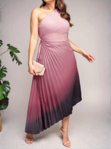 Elegant Multicolor Pleated One-Shoulder Midi Dress - Chic, Classy and Trendy Fashion Style to Dress to Impress
