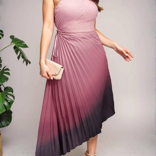 Elegant Multicolor Pleated One-Shoulder Midi Dress - Chic, Classy and Trendy Fashion Style to Dress to Impress