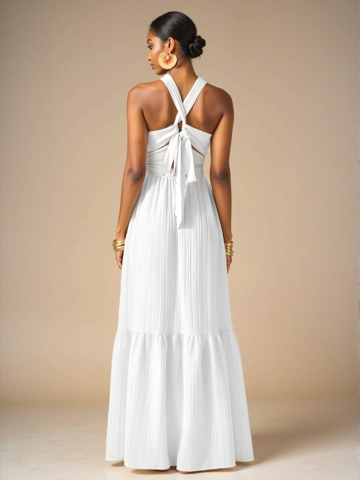 Elegant White Chic Halter Neck Backless Maxi Dress with Flounce Hem for Spring and Summer, Perfect for Vacation and Weddings - Chic, Classy and Trendy Fashion Style to Dress to Impress - Image 2