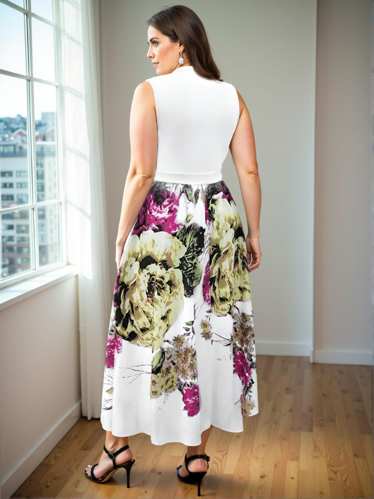 Elegant White Floral Print V-Neck Sleeveless Overlap Casual Dress for Chic, Classy, and Trendy Fashion Style to Dress to Impress - Image 2