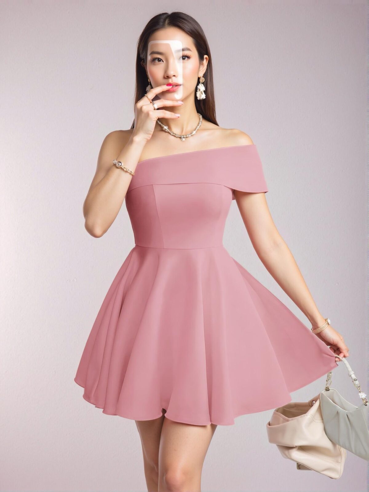 Elegant Pink Flared One Shoulder A-Line Mini Dress for the Spring and Summer Wedding Season, Music Festival, Party, Casual, Club Events — Chic, Classy and Trendy Fashion Style to Dress to Impress - Image 3