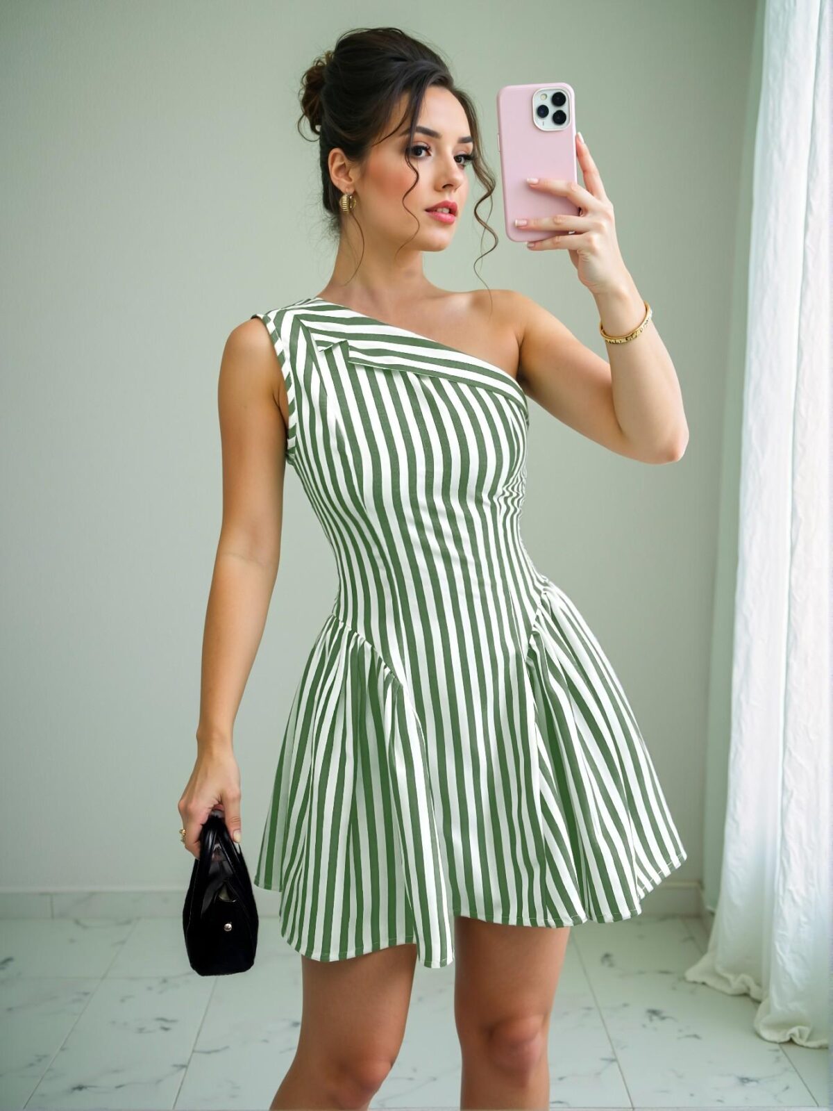 Elegant Green Stylish Striped Sleeveless Short Jumpsuit for Spring and Summer Chic, Classy and Trendy Fashion Style to Dress to Impress
