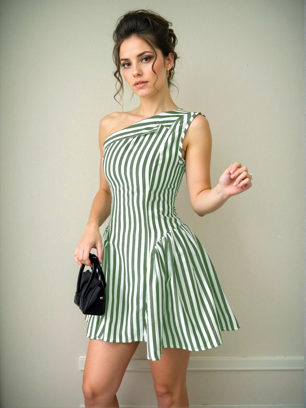 Elegant Green Stylish Striped Sleeveless Short Jumpsuit for Spring and Summer Chic, Classy and Trendy Fashion Style to Dress to Impress - Image 3