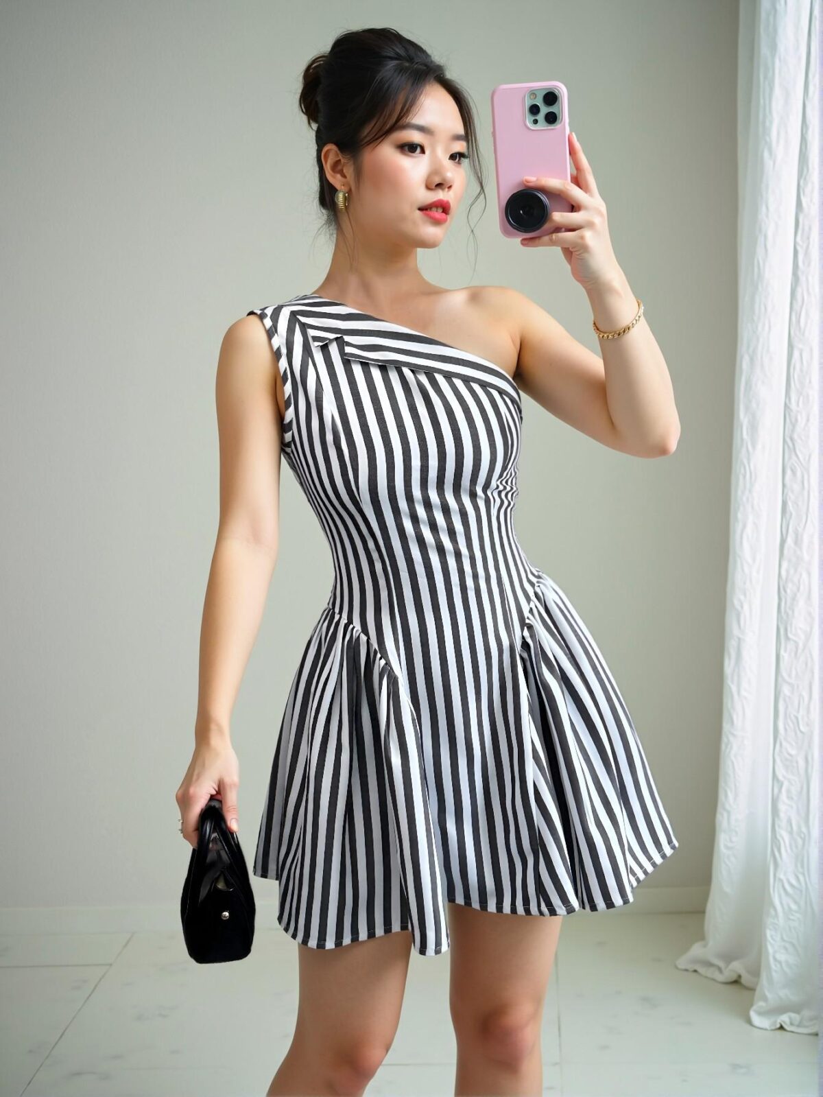 Elegant Black and White Striped Asymmetrical Sleeveless Mini Dress Perfect for Spring and Summer - Chic, Classy and Trendy Fashion Style to Dress to Impress