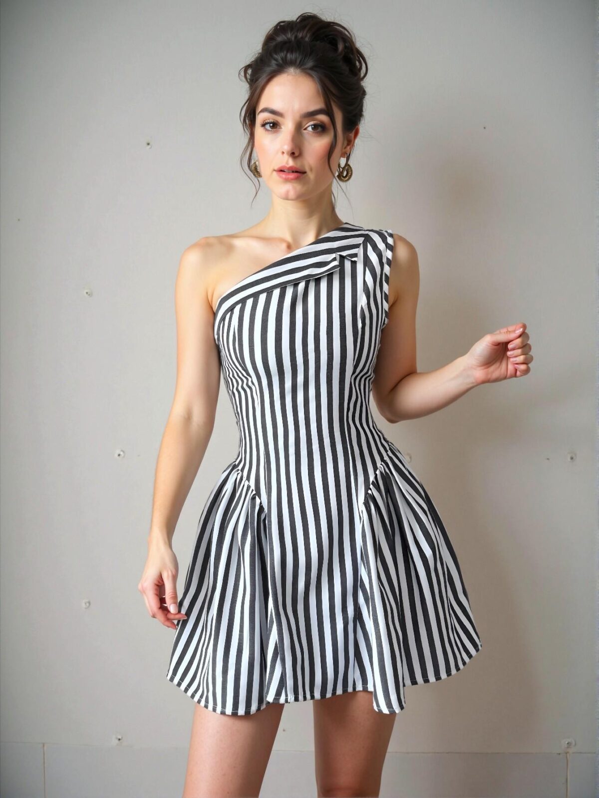Elegant Black and White Striped Asymmetrical Sleeveless Mini Dress Perfect for Spring and Summer - Chic, Classy and Trendy Fashion Style to Dress to Impress - Image 5