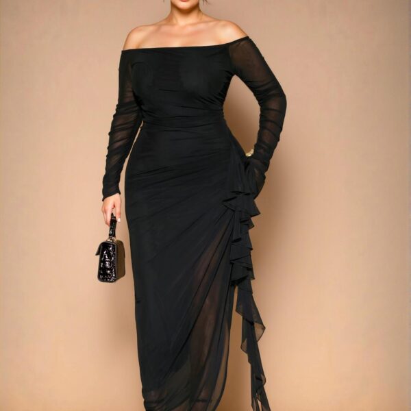 Elegant Black Off Shoulder Ruffled Maxi Bodycon Dress for Parties Chic, Classy and Trendy Fashion Style to Dress to Impress