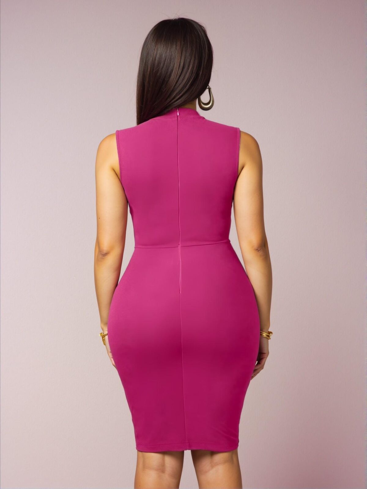 Elegant Hot Pink Stylish Sleeveless Fitted Midi Dress for Spring and Summer - Chic, Classy and Trendy Fashion Style to Dress to Impress - Image 2