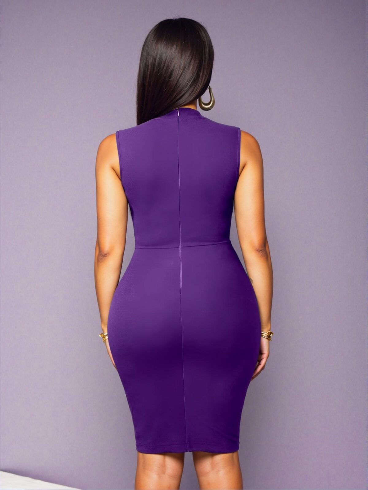 Elegant Purple Sleek Bodycon Midi Dress for Spring and Summer: Chic, Classy and Trendy Fashion Style to Dress to Impress - Image 2