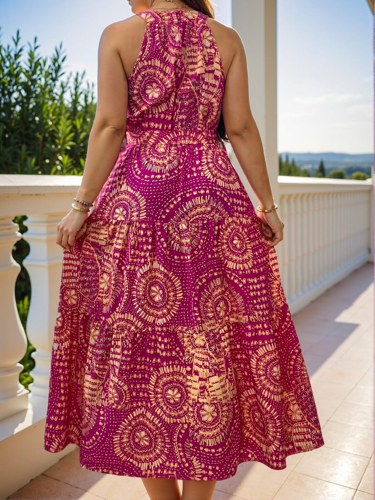 Elegant Hot Pink Flared A-Line Cami Dress with Ruffle Hem and Backless Design for Summer Vacations and Boho Style "Chic, Classy and Trendy Fashion Style to Dress to Impress" - Image 2